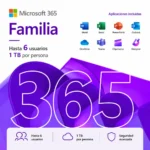 Microsoft 365 Familia licencia original para hasta 6 usuarios con 1TB en la nube y aplicaciones Office